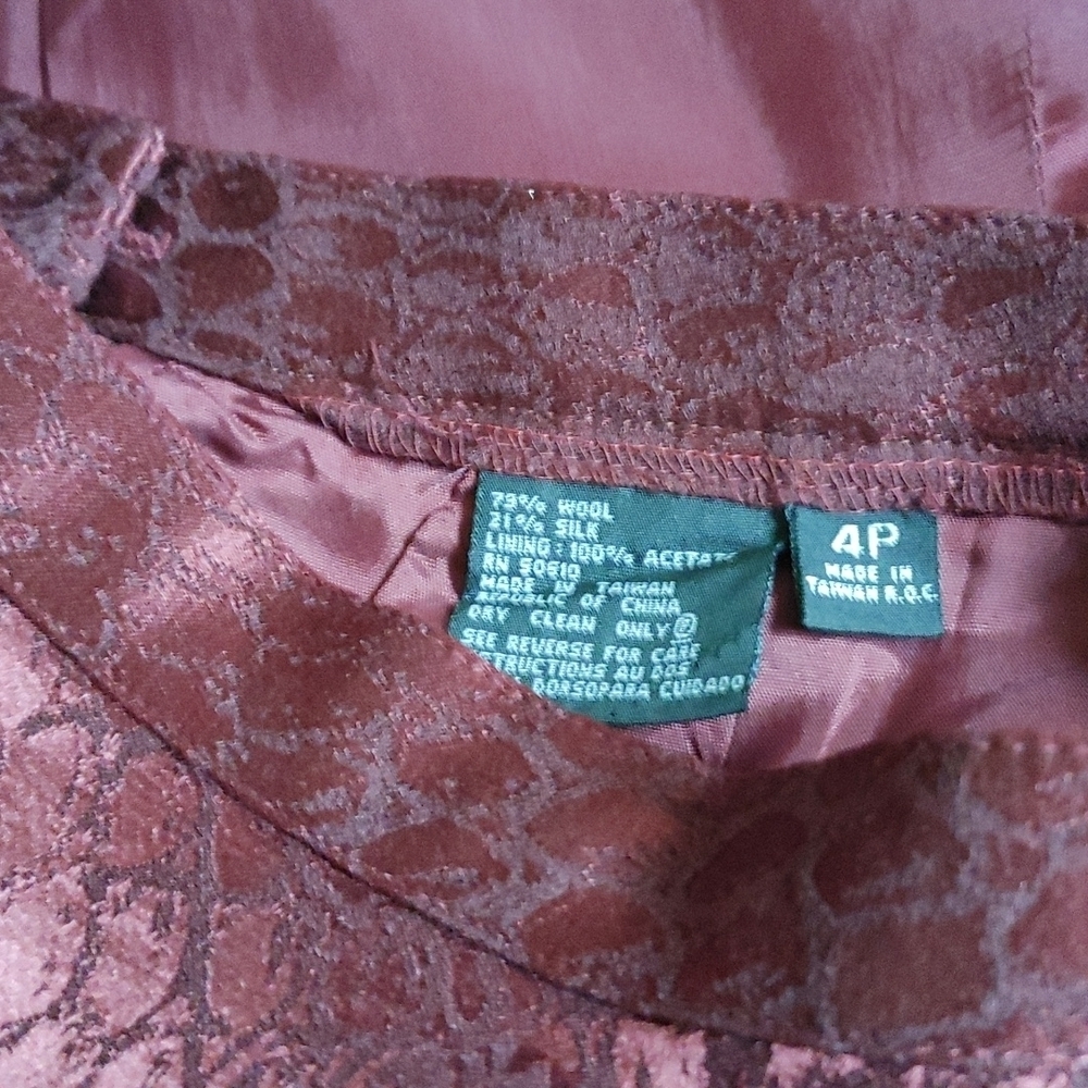 Wool & Silk Brocade Albert Nipon Petite Suit in Burgundy - Picture 12 of 16